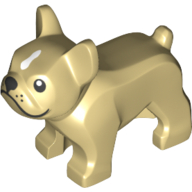 Lego Animal, Dog, French Bulldog, Grumpy Face with Black Nose and Mouth, White Spot on Forehead Print / Tan