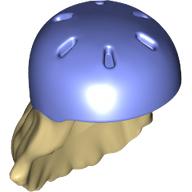 Lego Hair and Helmet, Long with Blue Violet Helmet Pattern / Tan