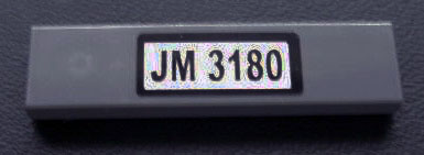 Lego Tile 1 x 4 with Black 'JM 3180' Pattern on White Background (Sticker) - Set 3180 / Dark Bluish Gray
