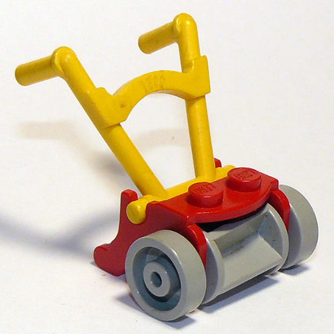 Lego Fabuland Utensil Lawnmower with Light Gray Wheels and Yellow Handles