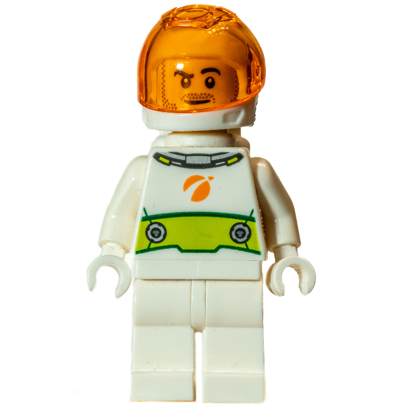 Lego Astronaut - White Torso and Legs, Lime decor, White Helmet Trans Orange Visor