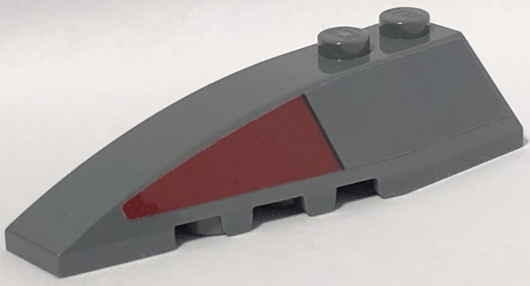 Lego Wedge 6 x 2 Left with SW Slave I Dark Red Triangle Pattern (Sticker) - Set 75060 / Dark Bluish Gray