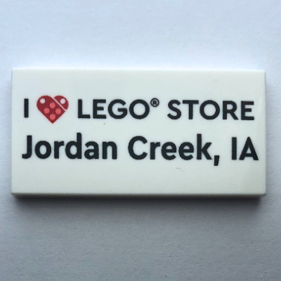 Lego Tile 2 x 4 with 'I Heart LEGO STORE Jordan Creek, IA' Print / White