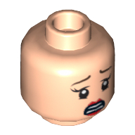 Lego Minifig Head Rebecca Reid, Dual Sided, Female, Red Lips, Determined / Scared Print [Hollow Stud] / Light Nougat