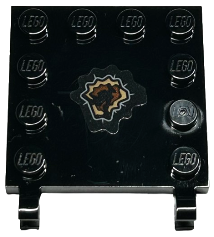 Lego Tile, Modified 4 x 4 with Studs on Edges and 2 Open O Clips (Horizontal Grip) with Dark Tan and Reddish Brown Tear Pattern Side A (Sticker) - Set 76421