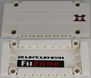Lego Technic, Panel Plate 5 x 11 x 1 with World Racers Team Extreme Logo on Outside and Black and Red 'FuZone' on Inside Pattern Model Right Side (Stickers) - Set 8864