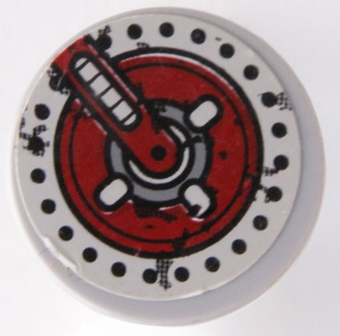 Lego Tile, Round 2 x 2 with Dark Red Hatch Pattern (Sticker) - Set 70009