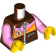 Lego Torso, Jacket with Bright Pink/Orange/Bright Light Orange Decorations, Zipper print, Bright Pink Arms, Yellow Hands, NO.6373 / Reddish Brown