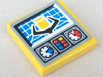 Lego Tile 2 x 2 with Gauges and Crane Grab Pattern (Sticker) - Set 8250 / Yellow