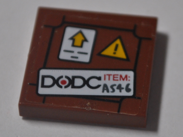 Lego Tile 2 x 2 with Warning Sign, 'DODC' and 'ITEM: A546' on White Background Pattern (Sticker) - Set 76083
