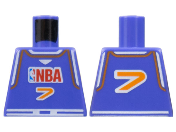 Lego Torso Basketball Jersey Tank Top with White Trim, NBA Logo, and Orange Number 7 Pattern / Violet