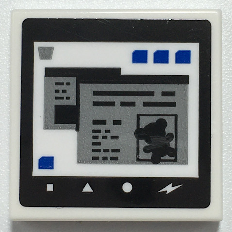 Lego Tile 2 x 2 with Computer Screen with Icons, Silver Windows, Blue File Folders, Black Teddy Bear and Border Pattern (Sticker) - Set 70425 / White