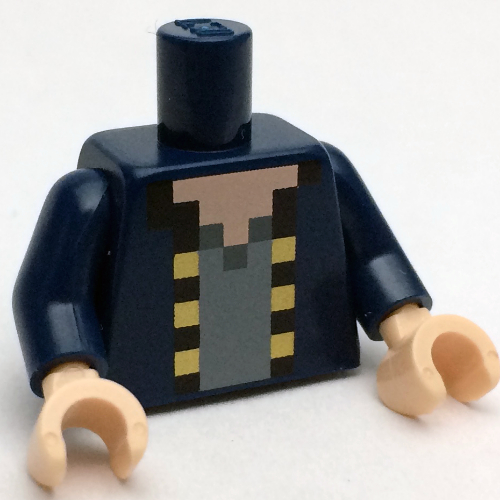 Lego Torso Pixelated Jacket with Black and Yellow Trim over Dark Bluish Gray Shirt Print, Dark Blue Arms, Light Nougat Hands