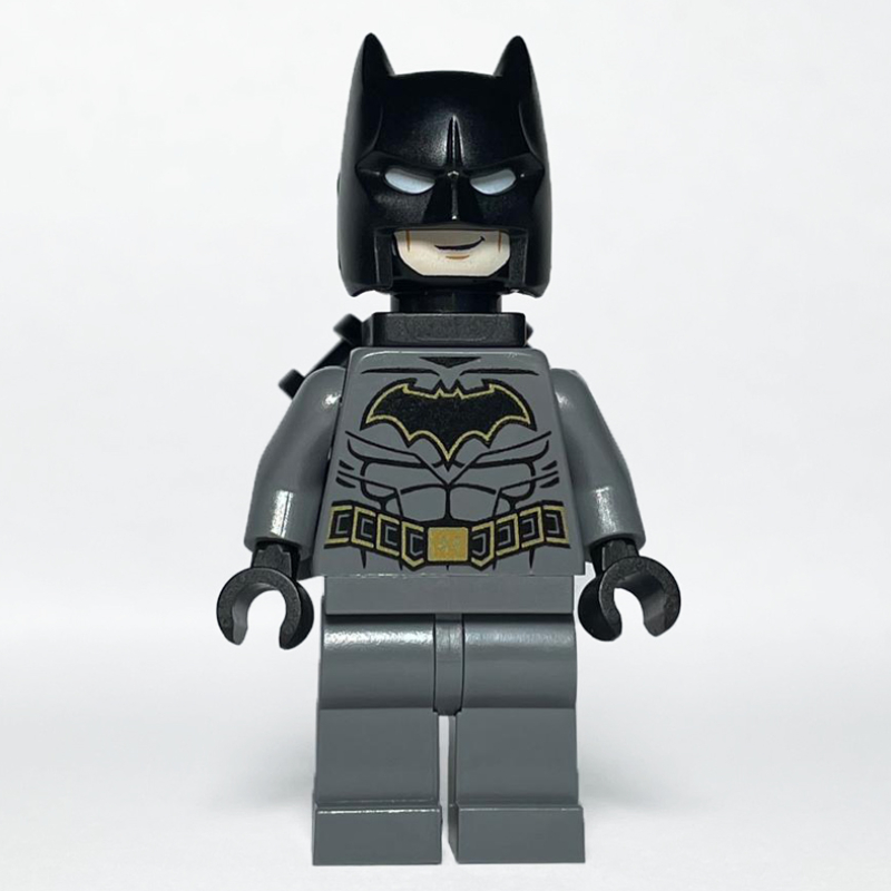 Lego Batman, Dark Bluish Gray Suit, Black Cowl, Neck Bracket with Bars
