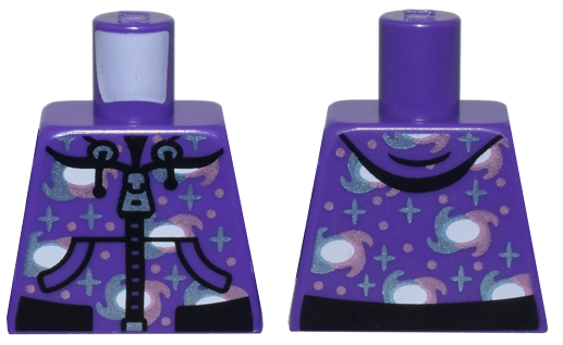 Lego Torso Hoodie with Pockets, Zipper, Black Waistband, Metallic Light Blue Sparkles, Metallic Pink Dots, and White Rotating Circles Pattern / Dark Purple