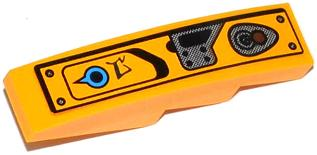Lego Slope, Curved 4 x 1 with Blue Knob, Alien Characters and Joystick Pattern Model Left Side (Sticker) - Set 70002 / Bright Light Orange