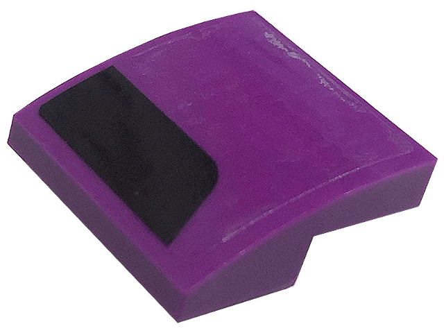 Lego Slope, Curved 2 x 2 x 2/3 with Black Trapezoid Pattern Model Right Side (Sticker) - Set 76904 / Dark Purple
