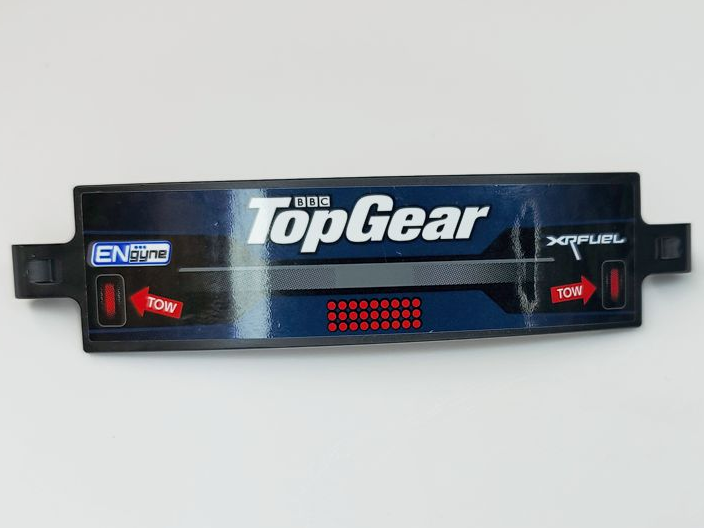 Lego Technic, Panel Curved 3 x 13 with BBC Logo, 'Top Gear', 'ENgyne', 'XRFUeL', Red Dots and Arrows with White 'TOW' Pattern (Sticker) - Set 42109 / Black