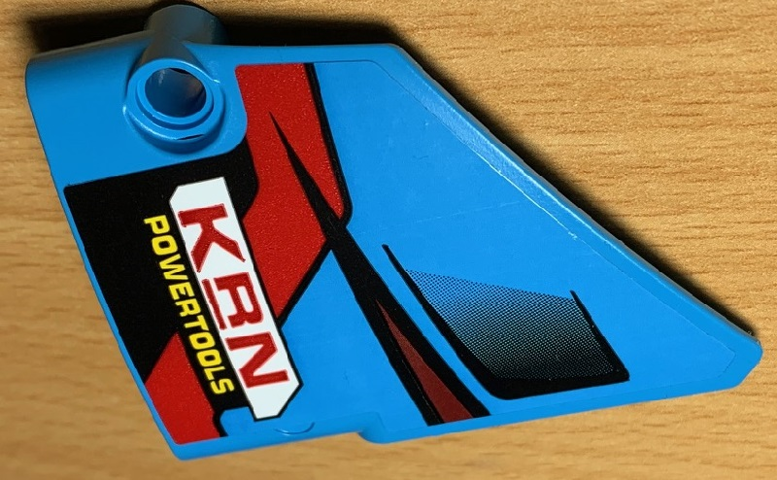 Lego Technic, Panel Fairing #13 Large Short Smooth, Side A with 'KRN POWERTOOLS' Red, Vent and Red, Black and Dark Red Lines Pattern (Sticker) - Set 42077