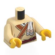 Lego Torso, Robe, Dark Orange Trim, Dark Red Belt, White Scarf Print, Tan Arms, Yellow Hands / Tan
