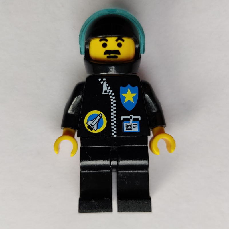 Lego Security Guard, Space Port, Black Jacket, Black Helmet with Visor