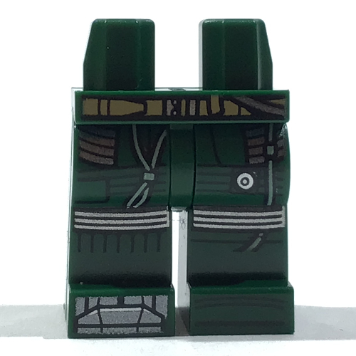 Lego Hips and Dark Green Legs with Tan Belt, Light Aqua Hoses, Silver Armor, Knee Pads Print