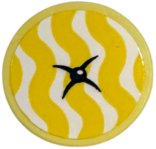 Lego Tile, Round 2 x 2 with Bottom Stud Holder with Cushion with Yellow Wavy Lines and Dark Blue Button Pattern (Sticker) - Set 42674