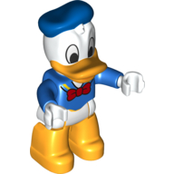 Lego Duplo Figure with Blue Hat and Top with Red Bow Tie - White Hips with Bright Light Orange Legs (Donald Duck)