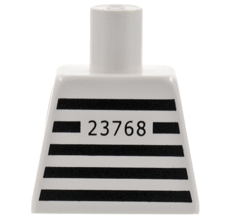 Lego Torso Prison Shirt with Black Stripes and '23768' Thin Font Pattern (Reissue) / White