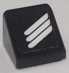 Lego Slope 30 1 x 1 x 2/3 with 3 White Diagonal Stripes Pattern Model Left Side (Sticker) - Set 42138 / Black