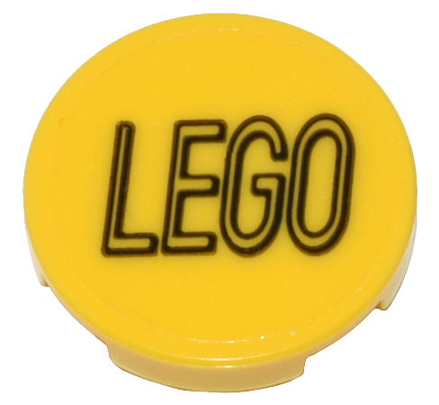 Lego Tile, Round 2 x 2 with Bottom Stud Holder with Black LEGO Logo Outline Squared Ends on Transparent Background Pattern (Sticker) - Set 80036 / Yellow