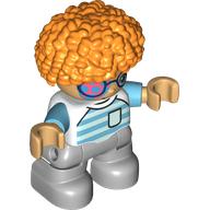 Lego Duplo Figure Child, Afro Dark Orange, Light Bluish Gray Legs, Dark Azure Sleeves
