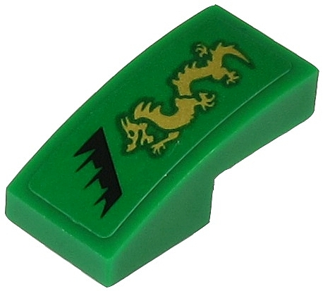 Lego Slope, Curved 2 x 1 x 2/3 with Gold Dragon and Black Jagged Line Pattern Model Left Side (Sticker) - Set 71700