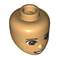Lego Minidoll Head, Brown Eyes, Freckles Print / Warm Tan