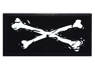 Lego Tile 2 x 4 with White Crossbones Pattern (Sticker) - Set 76050