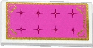 Lego Tile 2 x 4 with Dark Pink Mattress with Magenta Buttons, Gold Border and Hearts Pattern (Sticker) - Set 41060