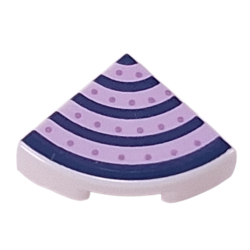 Lego Tile Round 1 x 1 Quarter with Dark Blue/Lavender Stripes, Medium Lavender Dots Print / White