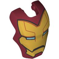 Lego Headwear Accessory Visor Top Hinge, Rounded, with Gold Armor, Bright Light Blue Eyes Print (Iron Man) / Dark Red
