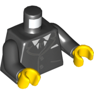 Lego Torso Suit with 2 Buttons, Gray Sides, Gray Centerline and Tie / '2011 The LEGO Store Toronto, Canada' Back Print, Black Arms, Yellow Hands / Black