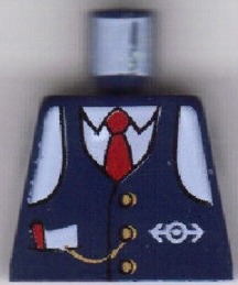 Lego Torso Train Logo, Blue Vest w/ Tie, Watch Fob Pattern (Conductor Charlie)