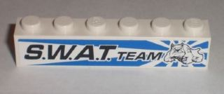 Lego Brick 1 x 6 with Bulldog and 'S.W.A.T. TEAM' Pattern Model Right Side (Sticker) - Set 8211