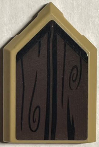 Lego Tile, Modified 2 x 3 Pentagonal with Black and Dark Brown Wood Grain Pattern (Sticker) - Set 76407