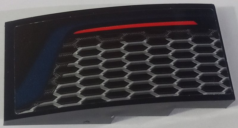 Lego Slope, Curved 4 x 2 with Red Taillight Line, Honeycomb Grille and Dark Blue Stripe Pattern Model Left Side (Sticker) - Set 42154