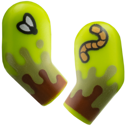 Lego Arm, (Matching Left and Right) Pair with Olive Green and Reddish Brown Mud, Fly, Worm Pattern / Lime
