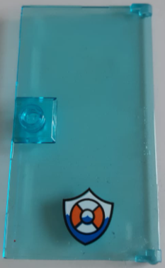 Lego Door 1 x 4 x 6 with Stud Handle with Coast Guard Logo Pattern (Sticker) - Set 60167 / Trans-Light Blue