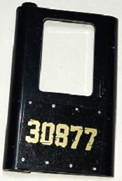 Lego Door 1 x 4 x 5 Train Left, Thin Support at Bottom with Gold '30877' and Rivets Pattern (Sticker) - Set 70424 / Black