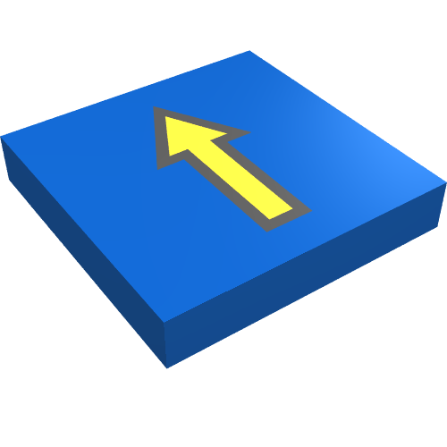 Lego Tile 2 x 2 with Arrow Thin Yellow with Black Border Print / Blue