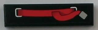 Lego Tile 1 x 4 with Red Seat Harness Strap Pattern Model Right Side (Sticker) - Set 8156 / Black