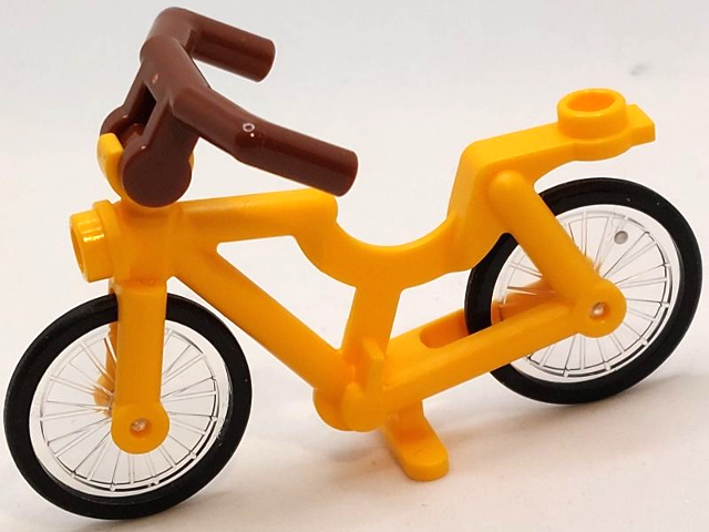Lego Bicycle with Clip for Handlebars with Trans-Clear Wheels with Molded Black Hard Rubber Tires and Reddish Brown Angular Handlebars (6348 / 92851pb01 / 98397)