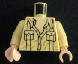 Lego Torso Safari Shirt Partially Open with Pockets and Buttons, Light Nougat Neck and Chest Pattern / Tan Arms / Light Nougat Hands